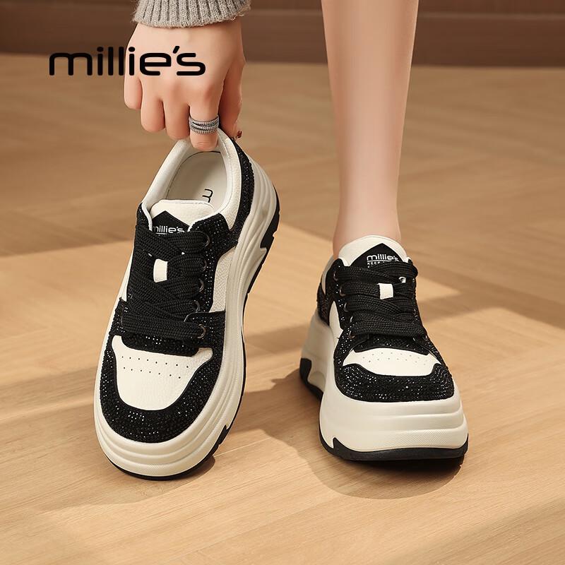 Millies Women s Rhinestone Platform Casual Sneakers EU 35