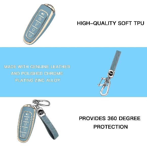 QBUC for Ford Key Fob Cover,360° TPU Car Key Case Protector with Keychain Compatible with Ford C-Max Edge Escape Expedition Explorer Flex Focus