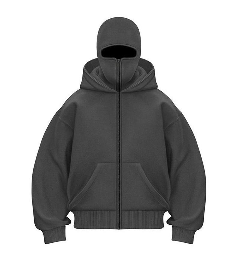 Masque à Capuche Double Couche Unisexe Zippé Style Y2K pour l'Automne/Hiver
