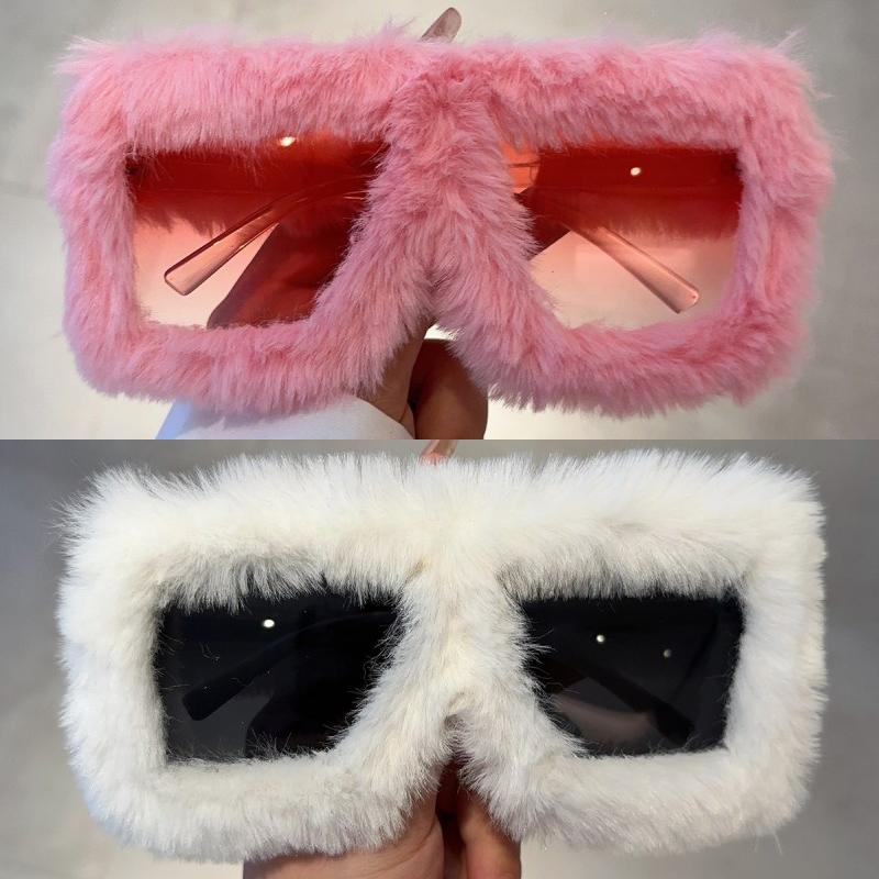 1 Pair Oversized Square Sunglasses Women Fashion Furry Rim Trendy Original Handmade Winter Sun Glasses