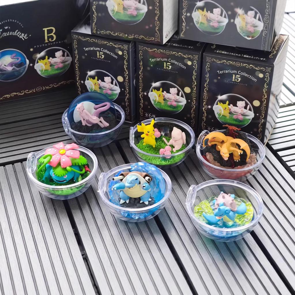 Pokemon 6 Elf Balls, Pikachu, Wonderful Frog Flower, Water Arrow Turtle, Miniature Scene, Boxed Figure.