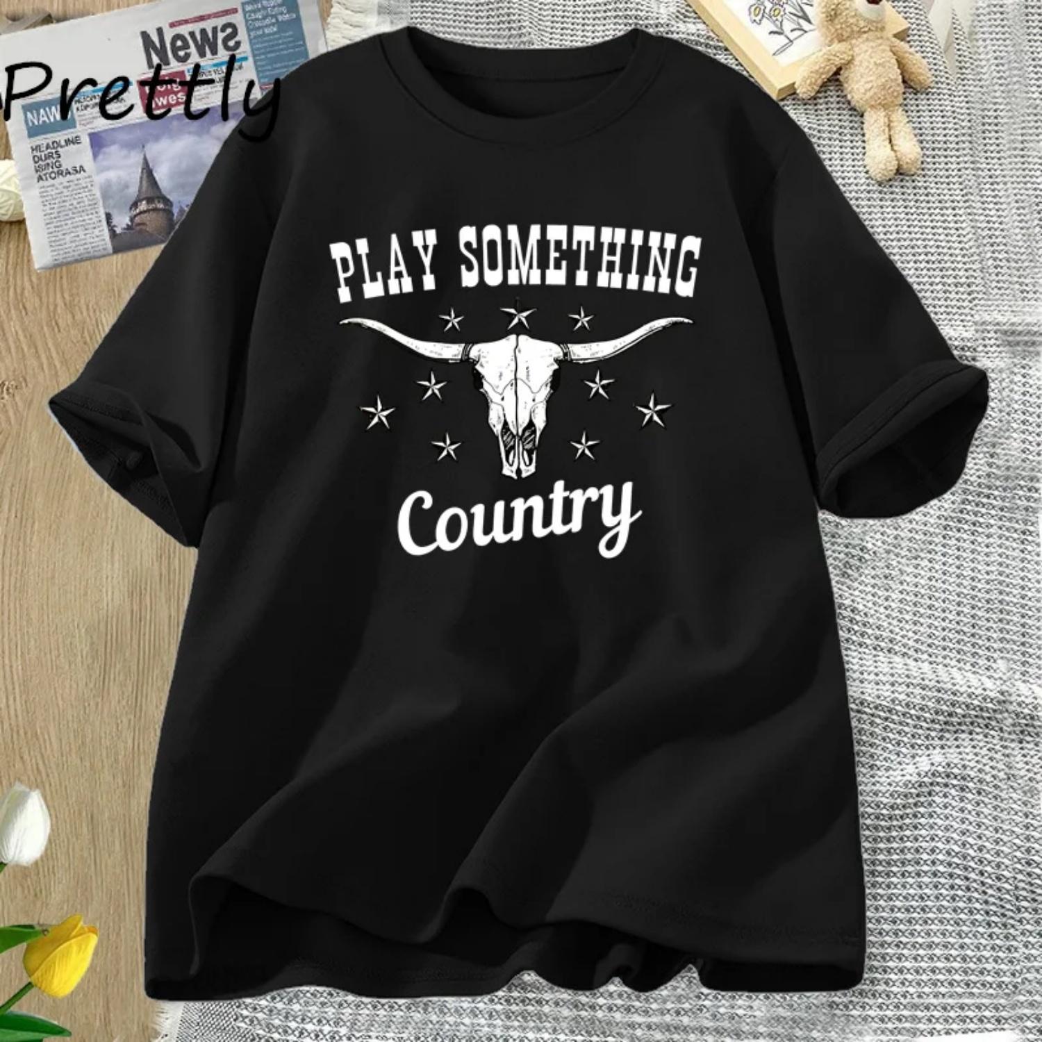 Western Graphic Tee Country Music T Shirt Play Something Country Tshirt 90s Country Music Concert T-Shirt Cotton Women Clothing S чёрный