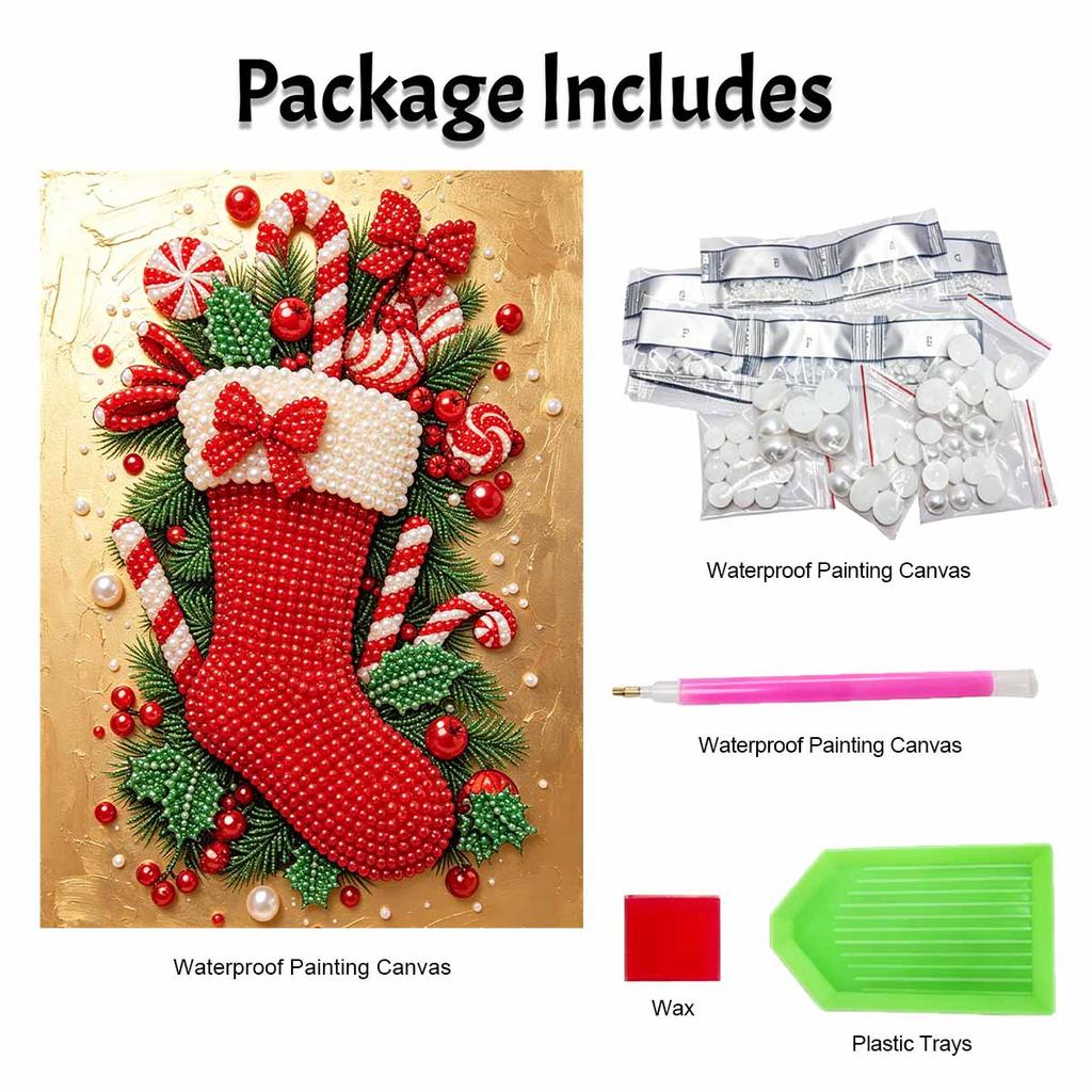 DIY Perlenmalset Festlicher Weihnachtsstrumpf Stressabbau Basteln Rahmenloses 3D-Leinwandbild für Erwachsene Heimdekoration Geschenk