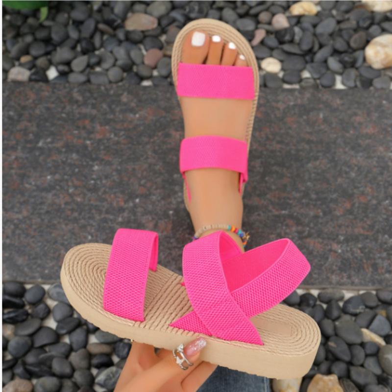 Fashion Summer Elastic Flat Sandals for Women Lightweight Casual Slip on Sandals Woman Comfortable Non Slip Beach Shoes Zapatillas Muje