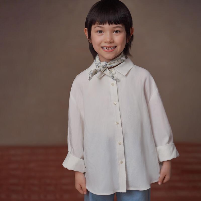 hacikis Kids  Unisex Lyocell Blend Long-Sleeve White Shirt 160