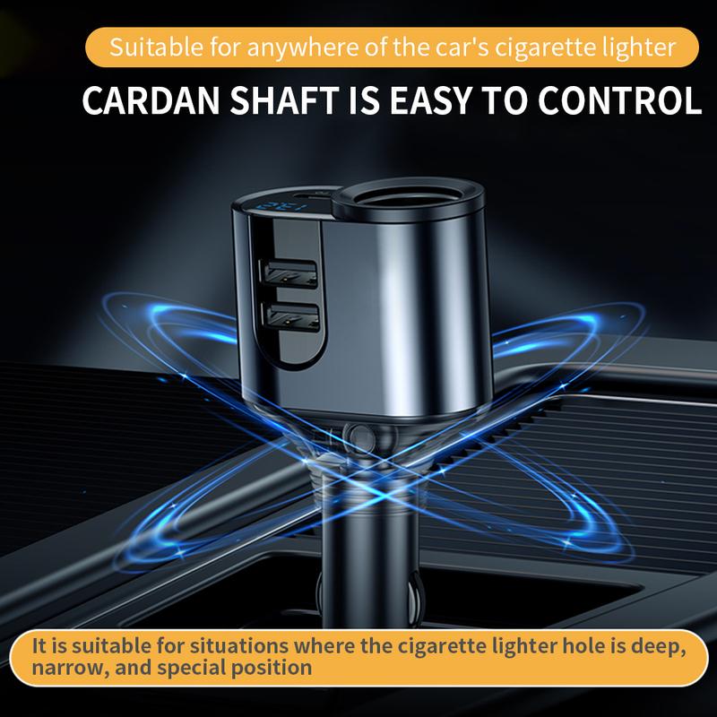 200W Car Charger Fast Charging Voltage Display USB 100W PD 30W 4 in 1 Dual 12V/24V Cigarette Lighter Splitter Power Adapter