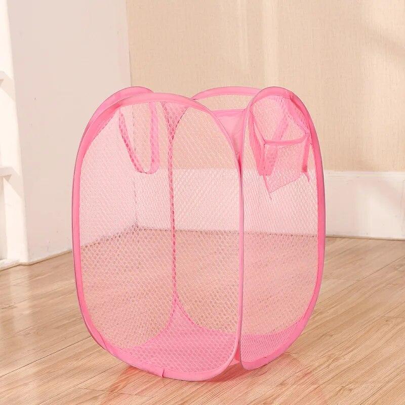 Folding Laundry Basket Organizer for Dirty Clothes Bathroom Clothes Mesh Storage Bag Household Wall Hanging Basket Frame Bucket