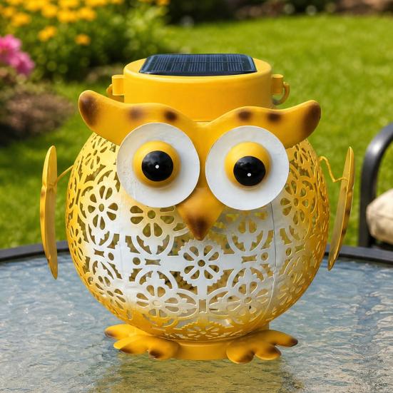 DYS Metal Owl Solar Light, Outdoor Lantern, Waterproof Powered Garden Hanging Floral Lantern for Patio Yard Porch