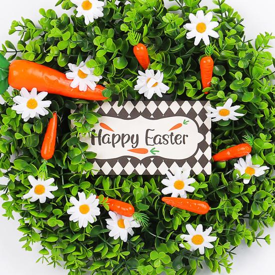 Artificial Eucalyptus Wreath with Carrots Spring Summer Wildflower Wreath with Green Leaves for Front Door Wall Window Porch Easter Party Decor