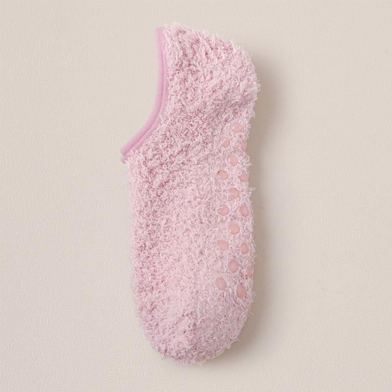 Coral Fleece Socks Women's Plush Floor Socks To Keep Warm In Autumn Winter Indoor Home Furnishing Plus Velvet Non-slip Short Tube Sleeping Boat Socks