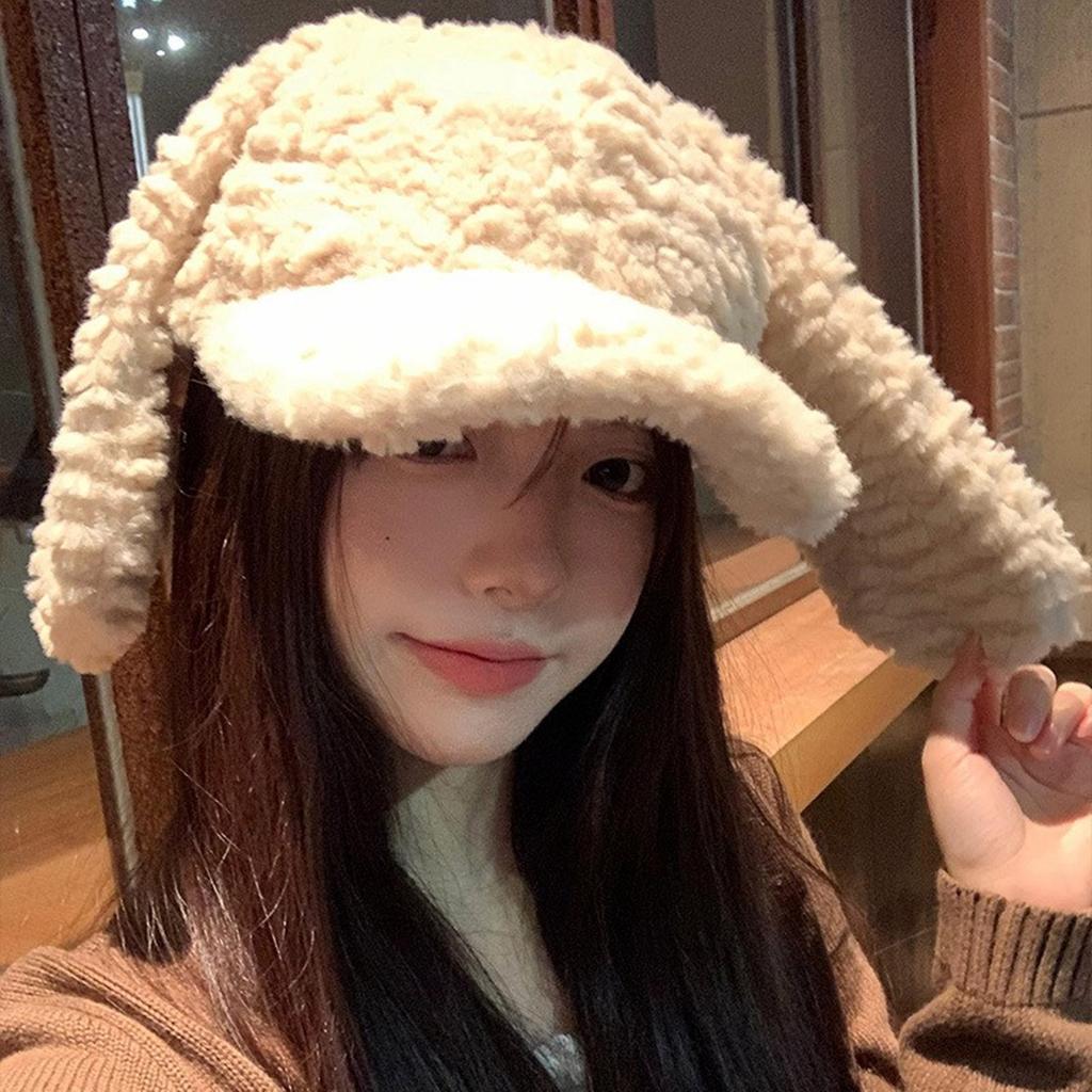 Winter Warm Cap Plush Hat with Rabbit Ears Soft Breathable Furry Baseball Hat Women Headdress Outdoor Activity Headgear