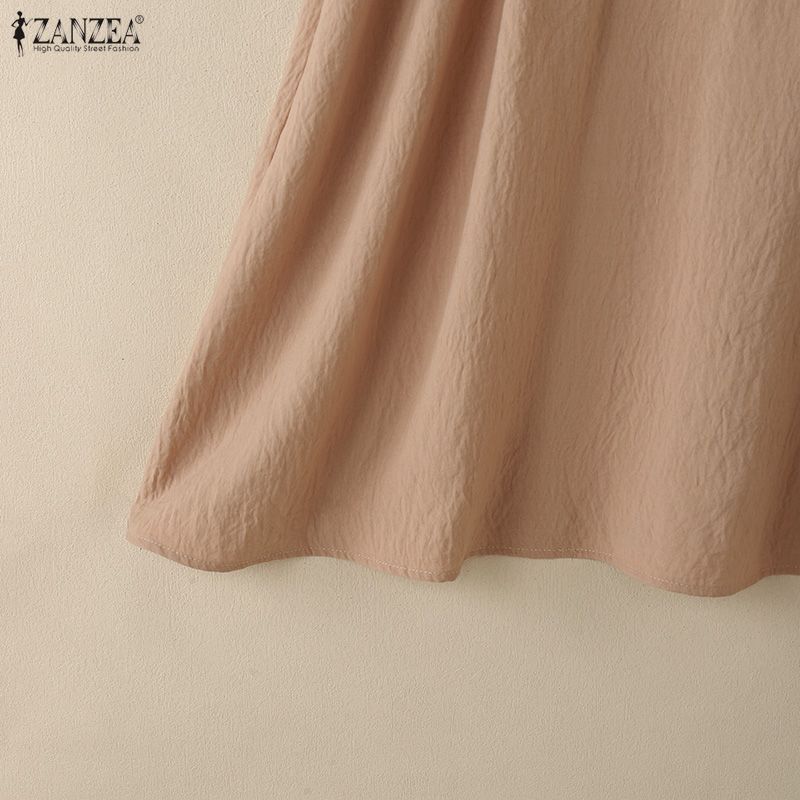 ZANZEA Damska letnia casualowa sukienka z krótkim rękawem i kołnierzykiem