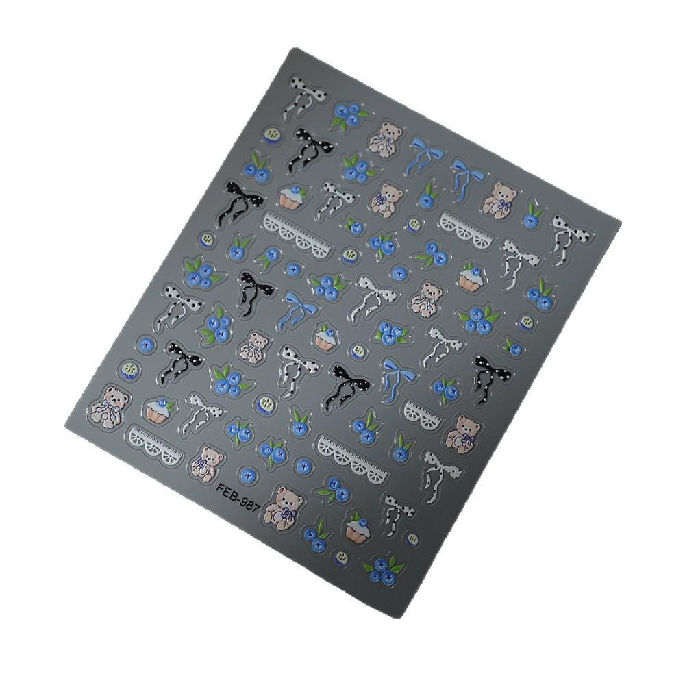 Soft & Cute Girl Style Nail Art Stickers - Cartoon Bear, Blueberry Cake, Polka Dot & Bow Decor