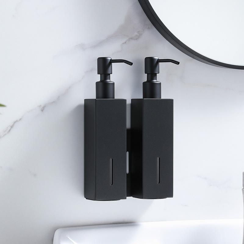 Modern Wall Mounted 304 Stainless Steel Double Soap Dispenser Bottle Hotel Bathroom Square Foam Soap Dispenser Press Bottle