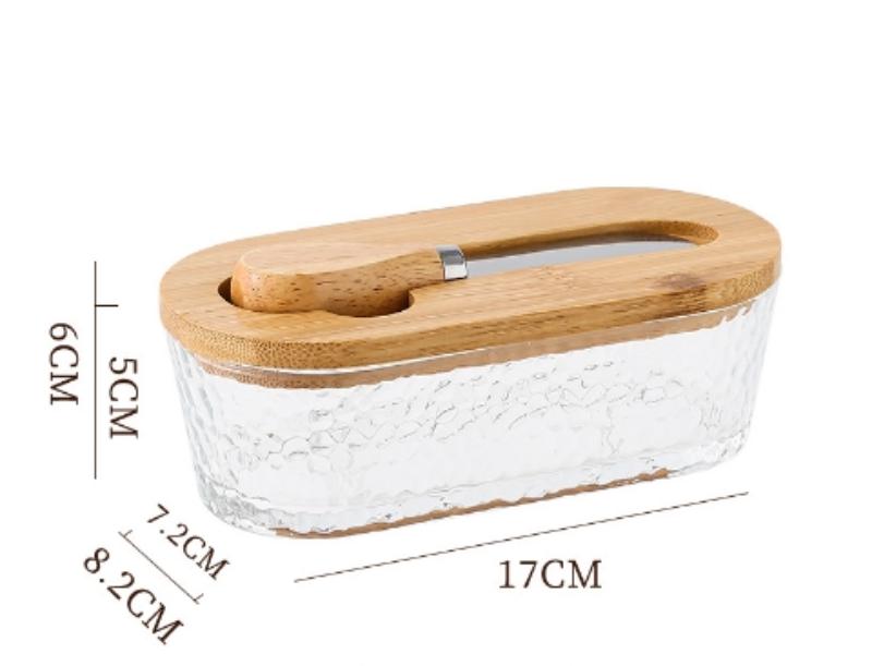 Western-style Glass-sealed Butter Box with Lid, Rectangular Scraper, Household Cheese Preservation Jar, Household Cheese Box