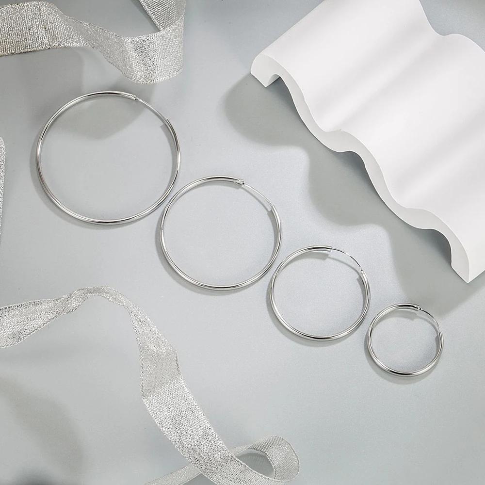 Genuine 925 Sterling Silver Women's New Jewelry Fashion Round Hoop Earrings