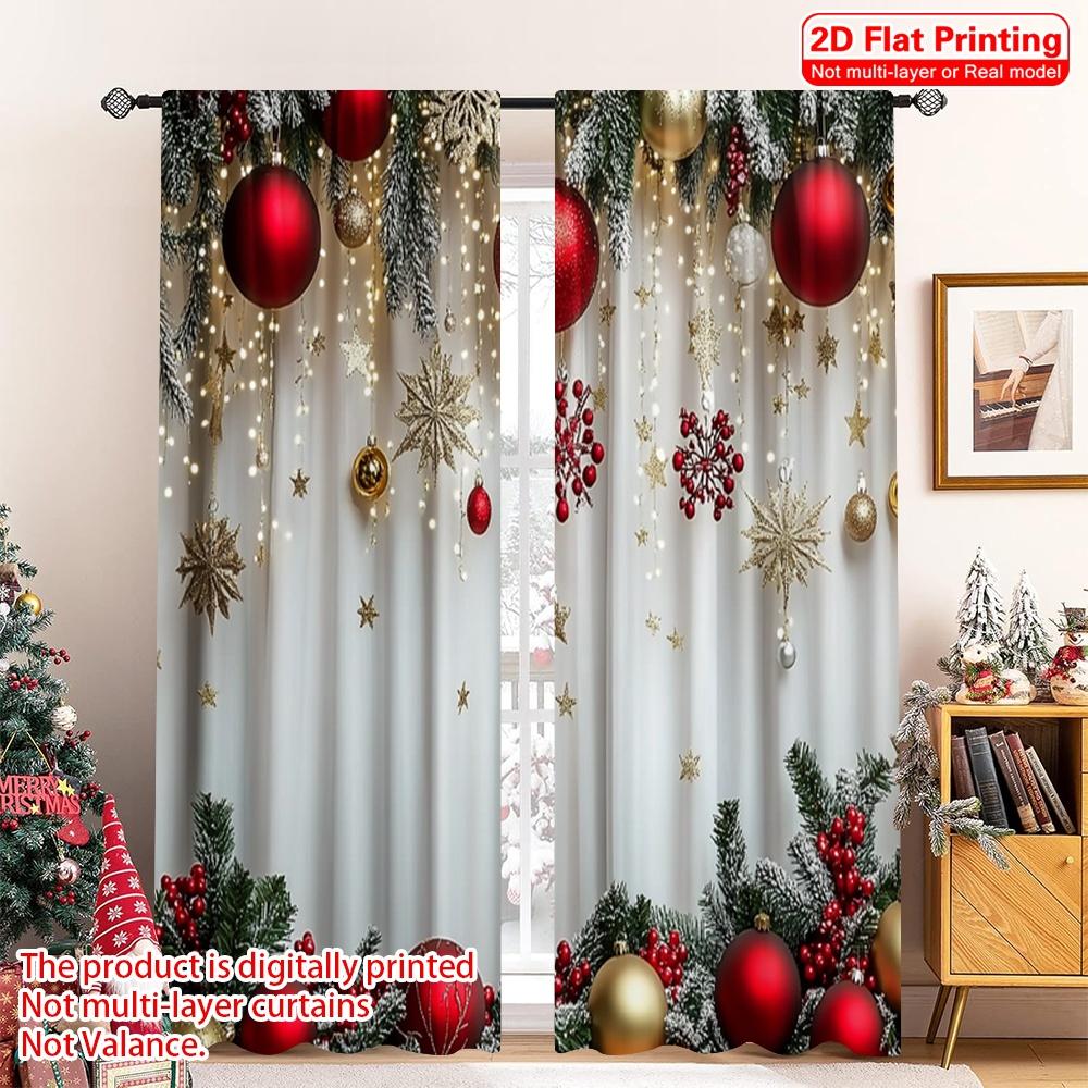 

2D flat printing 2pcs Christmas Curtains Christmas6 Durable 100% Polyester Fabric Without Electricity Spring Use for 52.50×116.00 CM 2pcs