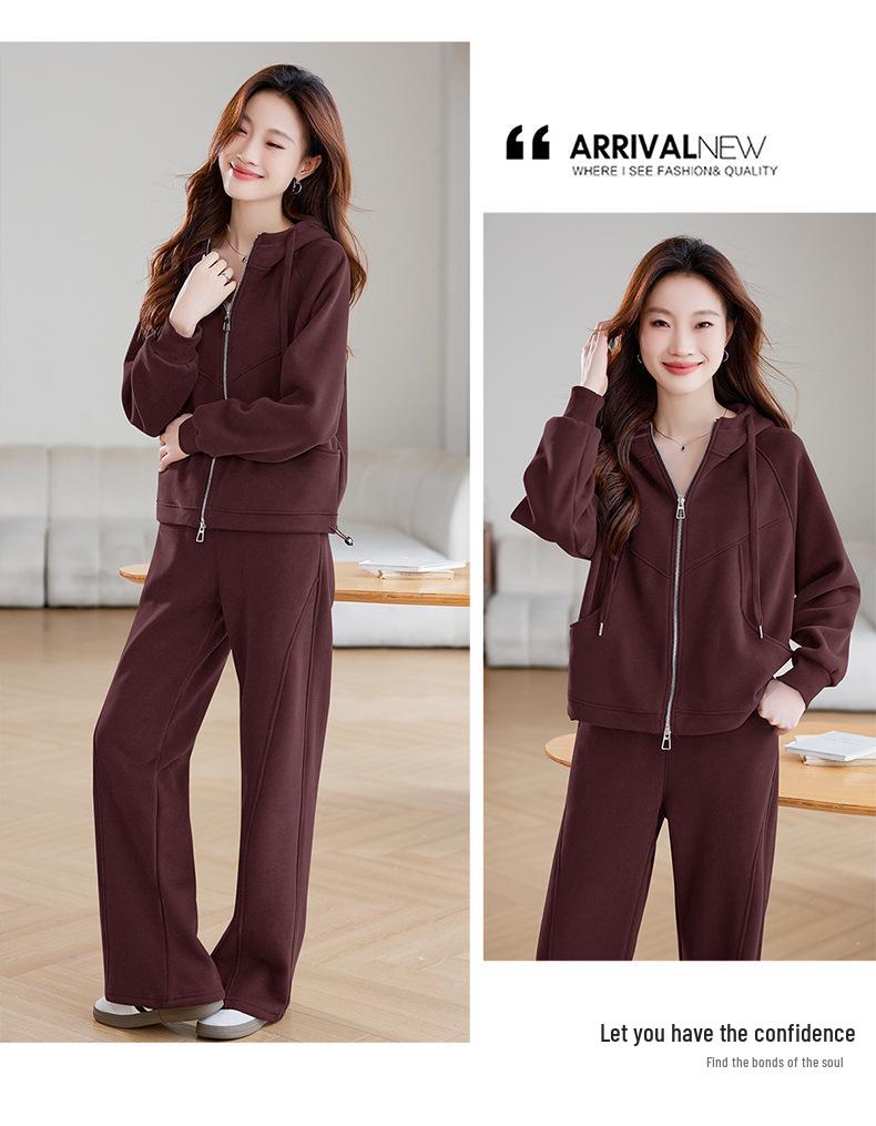 Damen Fleecegefüttertes Schlankheits-Sportswear Zweiteiler, Herbst/Winter 2024 Mode, Verjüngend, Lässig und Locker.