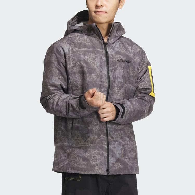 Adidas X National Geographic Allover Print Rain.Rdy Outdoor Jacket Men Outerwear Silver Purple IS9512