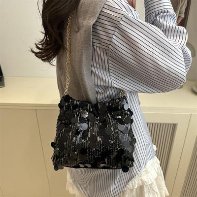 This Year's Popular Sequined Niche Design Bag 2025 New Women's Bag Versatile Chain Messenger Bag Shoulder Bucket Bag