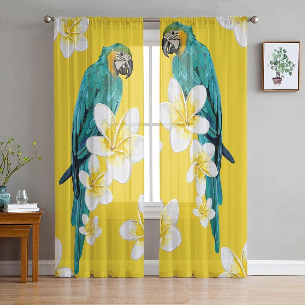 Birdie Leaves Plant Animal Modern Tulle Curtains For Living Room Bedroom Home Kitchen Window Sheer Curtains