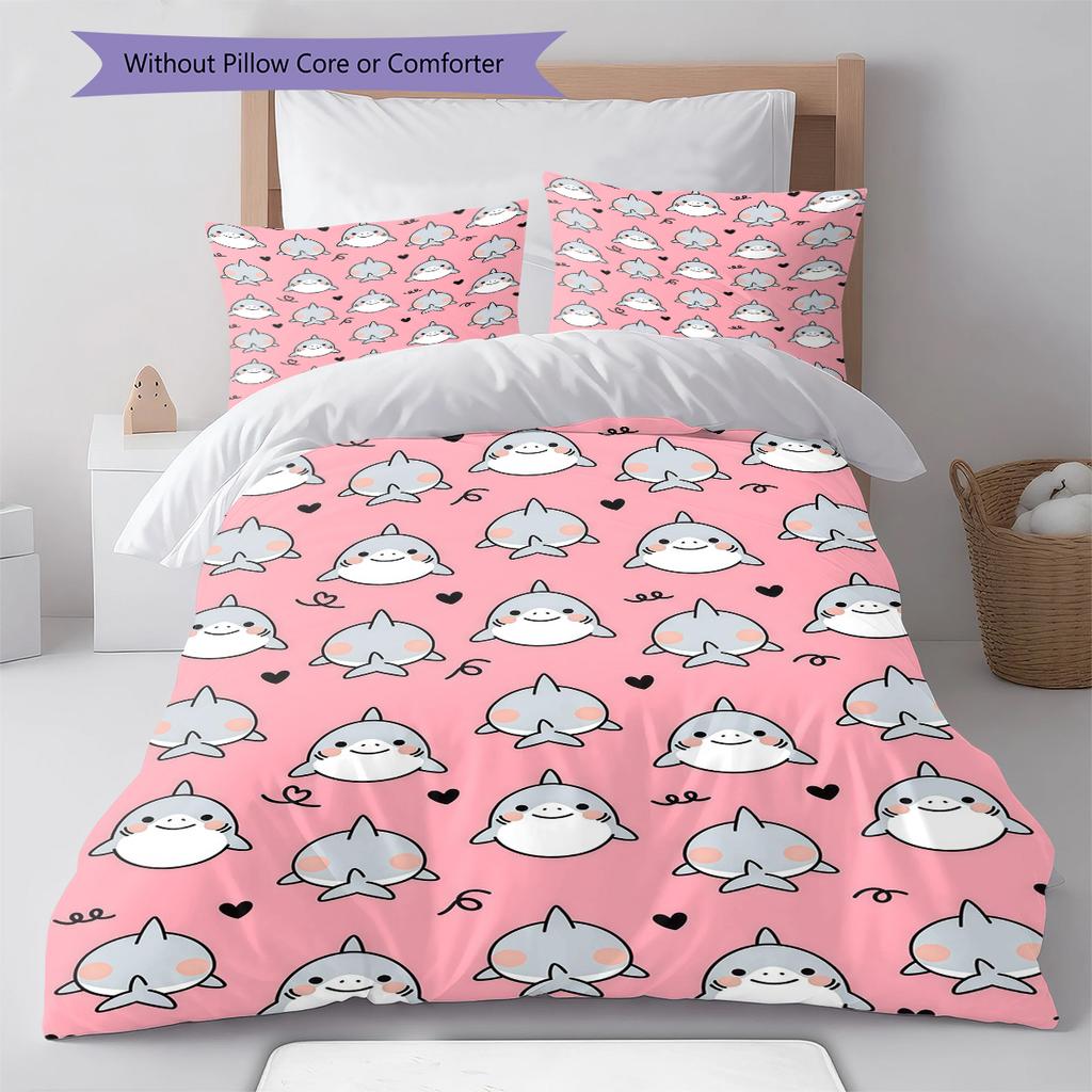 Pink Cartoon Art Pattern Bedding,Quilt Set Quilt Cover Pillowcase Home Birthday Gift (1 * Duvet Cover + 2 * Pillowcase, Without Core)