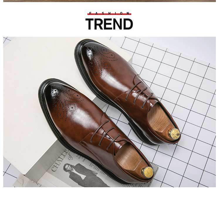 Men's Brogue Leather Shoes - Carved British Style for Spring/Autumn, Suitable for Business, Casual, and Wedding Events.
