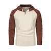 Men's Raglan Sleeve Colorblock Button Collar Hooded Sweatshirt Men's Sports Large Size Casual Pullover Sweatshirt
