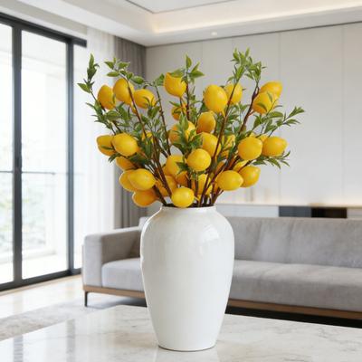 Artificial Lemon Branch with Green Leaves Fake Fruit Lemon Tree Decoration Lifelike Faux Greenery Stems for Home Dining Table Kitchen Decor