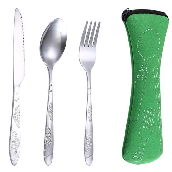 Reusable Travel Cutlery Set with Bag Portable Tableware Kit for Camping Picnics Office Lightweight Spoon Fork Cutter Utensils