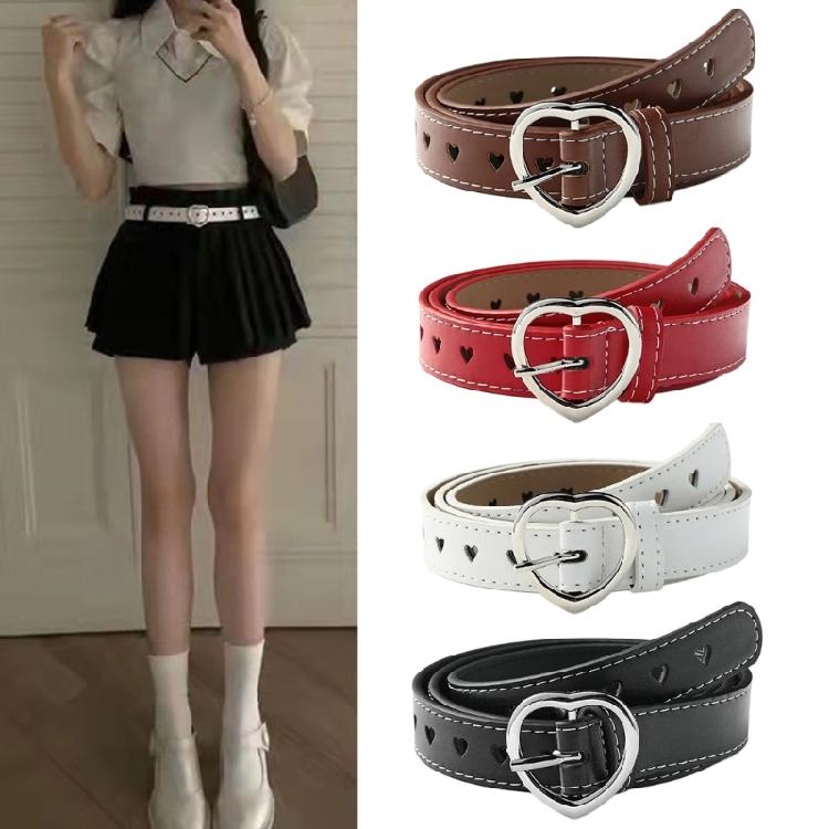 Aesthetic Metal Love Pin Buckle Belt Hollowed Out Belt Women PU Belt Waistband