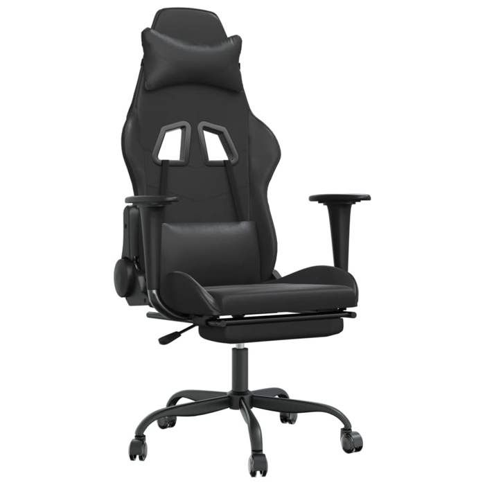 VidaXL Chaise de Jeu avec Repose-pied Pivotante Chaise d'Ordinateur Fauteuil Siège de Bureau Ergonomique Intérieur Noir 3143661