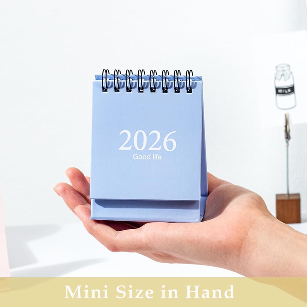 Mini Desk Calendar 2026-2027, January 2026 until July 2027, 19 Months Standing Flip Small Desktop Calendar Twin-Wire Binding with Stickers for Home