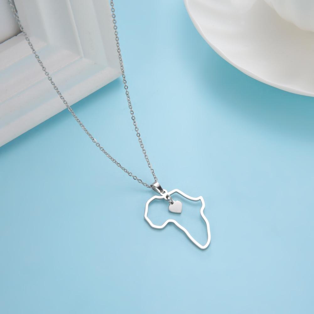 My Shape Africa Map Heart Pendant Necklaces for Women Men Stainless Steel Chain African Charms Necklace Choker Fashion Jewelry