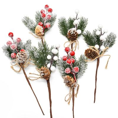5 Pièces Noël Baie Rouge Fleur Artificielle Branche Pomme de Pin Décorations Arbre de Noël Ornement Emballage Cadeau Maison DIY Couronne