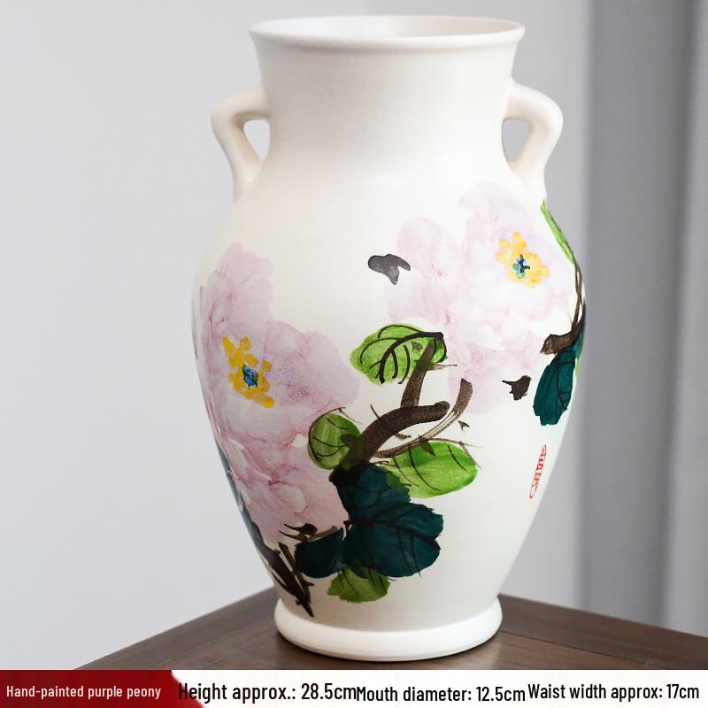 Hand-painted Peony Ceramic Vase for Hydroponic Flower Arrangement