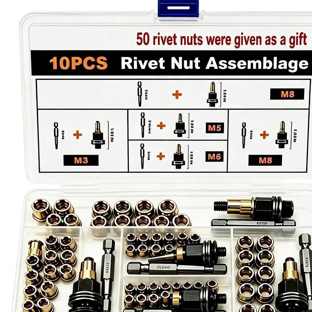 60/70 PCS Threaded Rivnut Kit Rustproof Threaded Insert Tool Rivet Nut Tool DIY Work