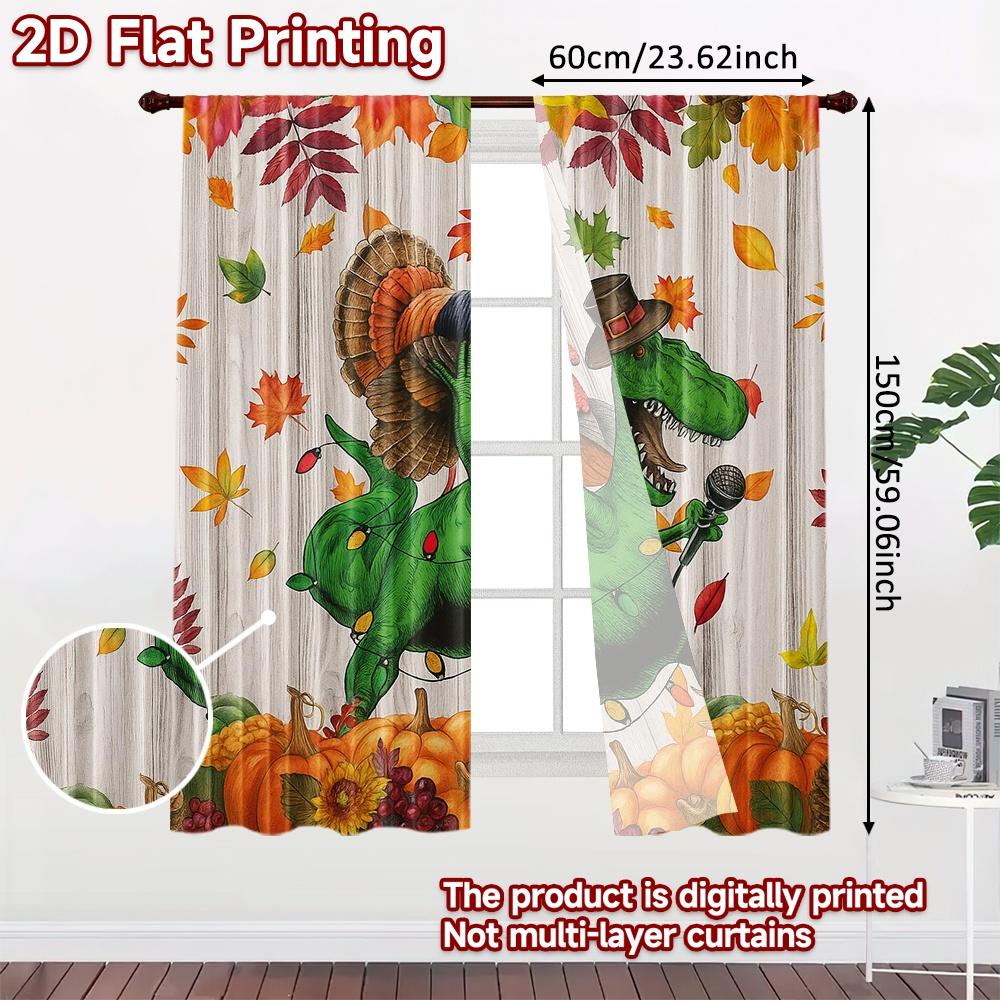 2 Stück, 2D-FLACHDRUCK Vorhänge (Ohne Stange) DinoJam Thanksgiving Feiertag Halloween Weihnachten Bedruckte Vorhänge Halbtransparent