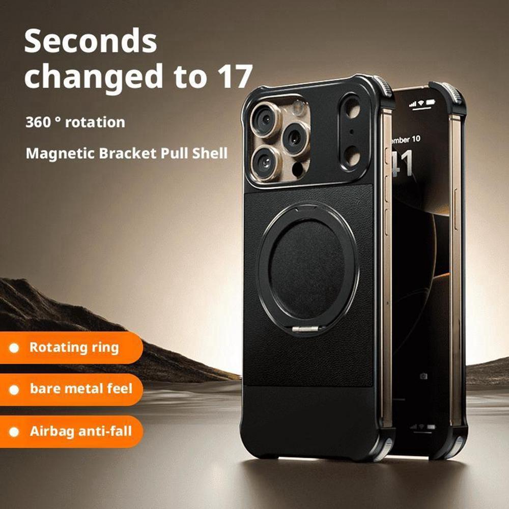 For iPhone 14 Pro Max Magnetic Case with Kickstand Borderless PU+Metal Drop Proof Phone Back Cover
