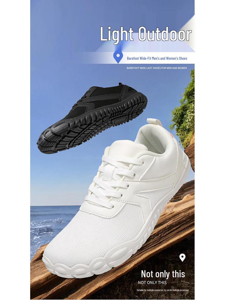 Breite Zehen Barfuß Flyknit Schuhe: Atmungsaktives, rutschfestes Freizeit-, Sport- und Wanderschuhwerk.