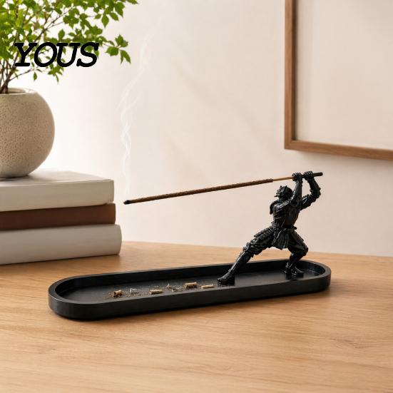 Artistic Incense Tray for Home Samurai Swords Burner Ornament with Ash Tray, Zen Style Holder Cool Desk Ornaments Men Office Decor, Meditation