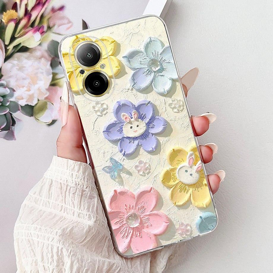 For Realme C67 4G 5G / Realme 12 Lite 4G Case RMX3782 RMX3890 Clear Soft TPU Cover Colorful Flower Cute Cartoon Cool Dragon Etui