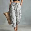 Women’s Loose Fit Straight Leg Cargo Pants with Drawstring Waist and Multiple Pockets for Casual Jogger Style Outdoor Work