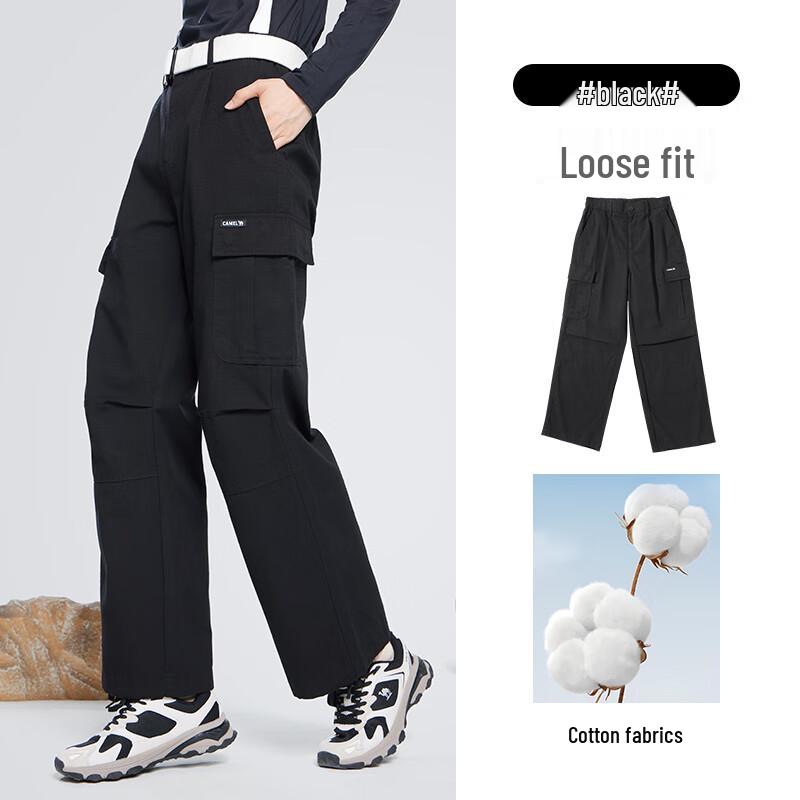 Camel Women's Casual Cotton Straight-Leg Cuffed Cargo Pants