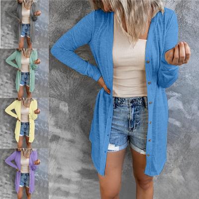 Chaqueta ligera de manga larga con parte superior de color liso para mujer
