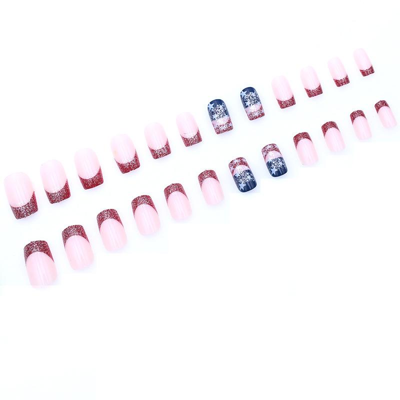 Independence Day Nail Art Red French Glitter Little Star Short Square Wear Nail