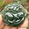 Double-Sided Carved Jade Pixiu Mother and Son Pendant with Gold Ingot Design