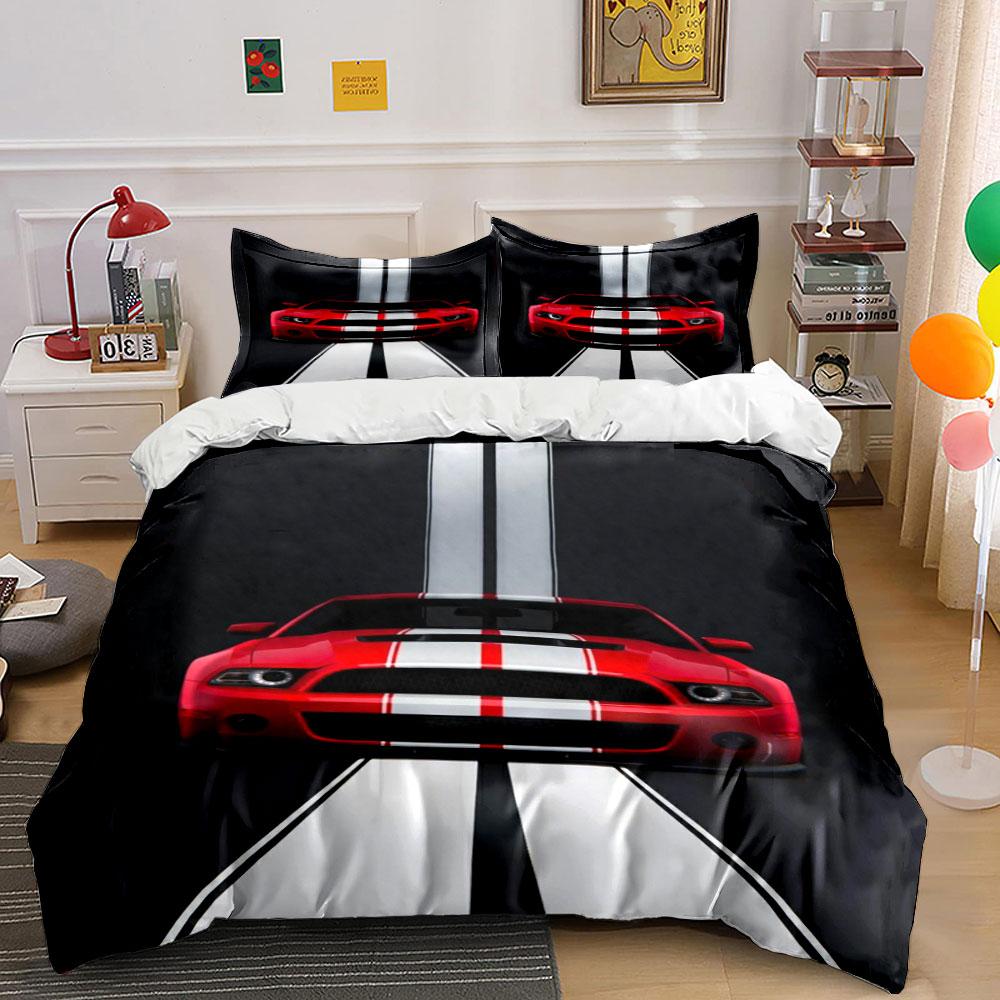 Red Car, White Stripes. Bedding Sets Duvet Cover Sets Duvet Covers Pillowcases(1* Duvet Cover 2* Pillowcases Without Duvet Insert)