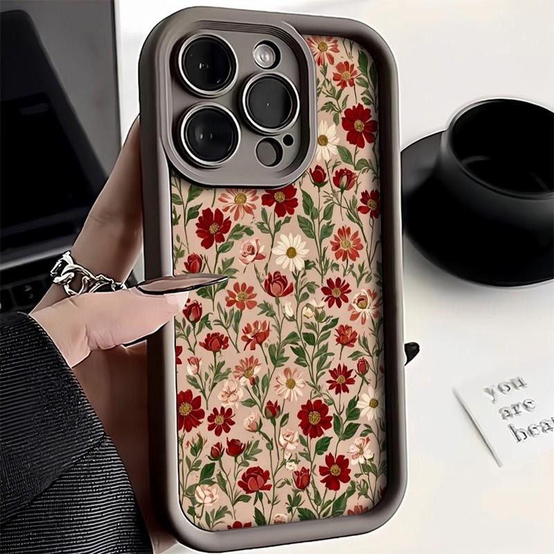 Phone Case Vintage Wine Red Floral Pattern For iPhone 17 16 15 14 13 12 11 Pro Max XS XR X 7 8 Plus 16E 17 Air 13 Mini TPU Cover