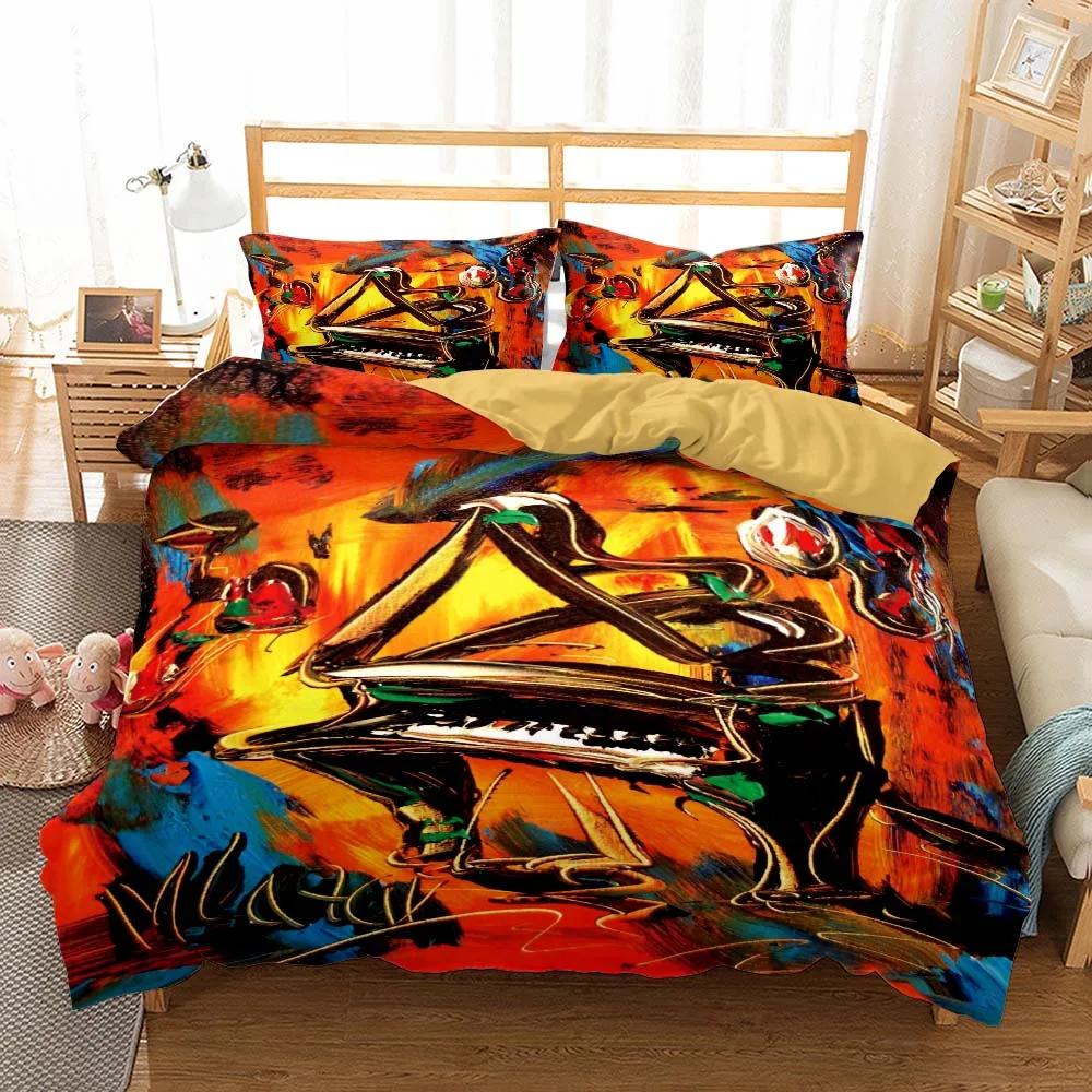 

Print Music Piano Duvet Cover Sets Bedding Set Luxury Western Watercolor Bedclothes Dekbedovertrek 200x200 Bed Linens Quilt Set EU single(135x200cm)